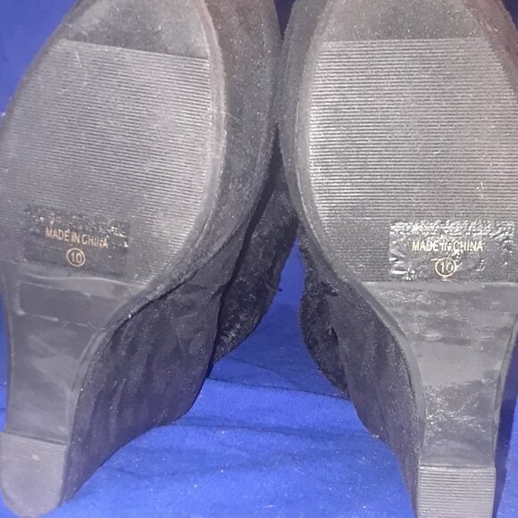 Pointed Toe Platform Wedge Heels Faux Fur Half Boots - Picture 4 of 5